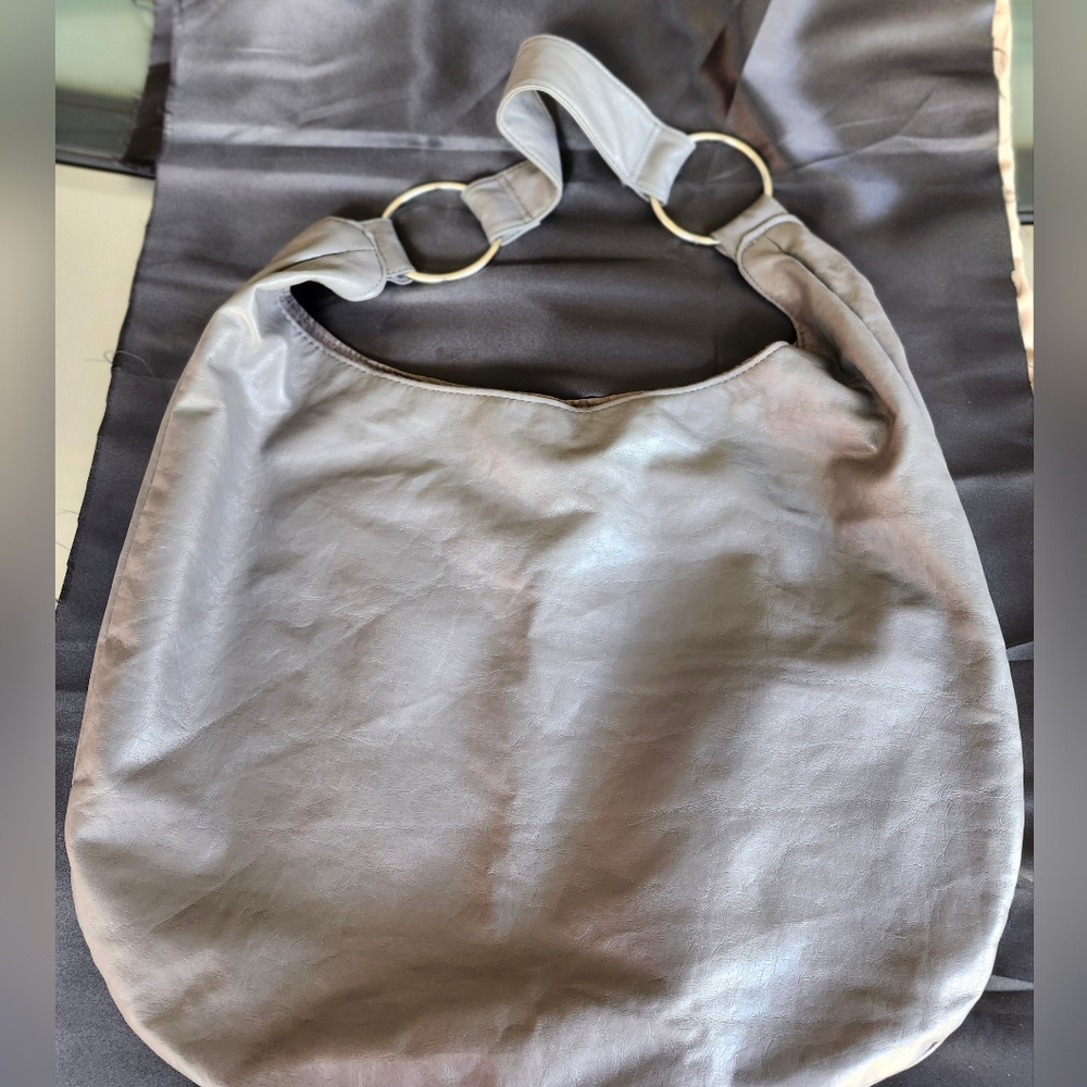 Gray Faux Leather Hobo Bag